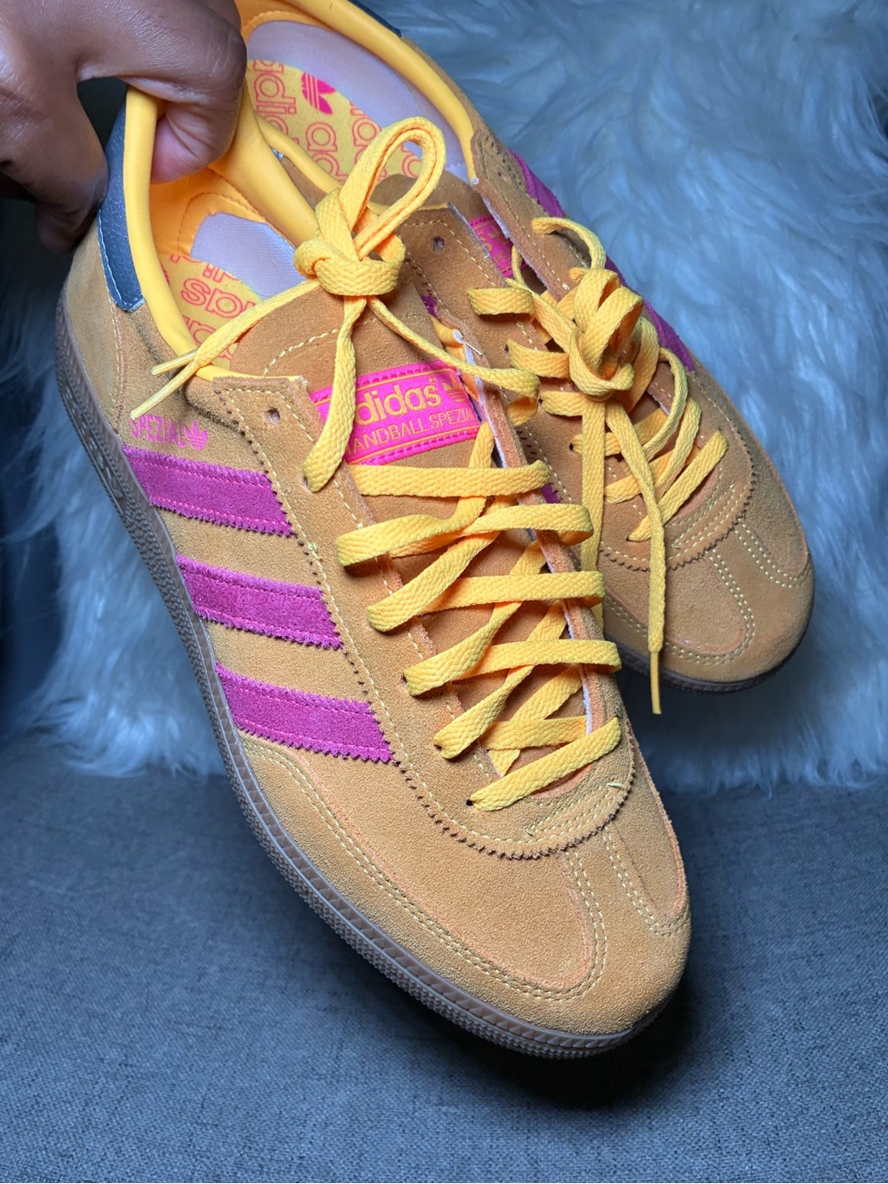 Adidas Spezial Yellow Suede Sneakers with Pink Stripes - Picture 8 of 8